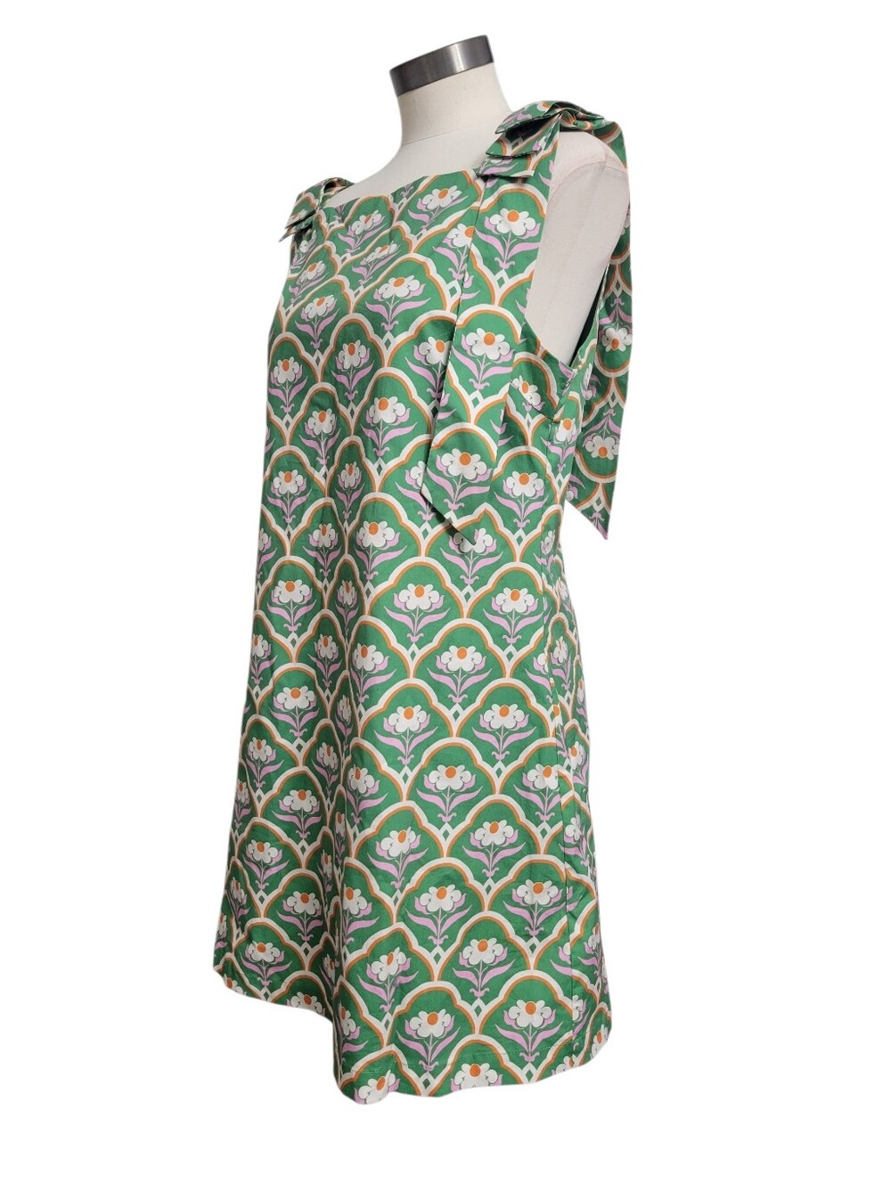Entro Green Floral Mini Dress with Tie Shoulder Detail Size M - Picture 5 of 12